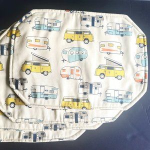 VTG Artisan Made Camper Canvas Cotton Placemats 4pc set Retro RV Print Cottagey